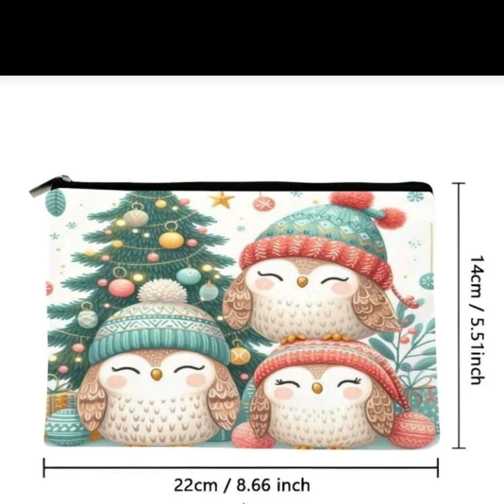 Christmas Birds Winter Tree Print Canvas Zip Purse Bag